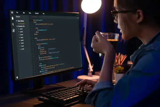 Software development programming on computer screen
