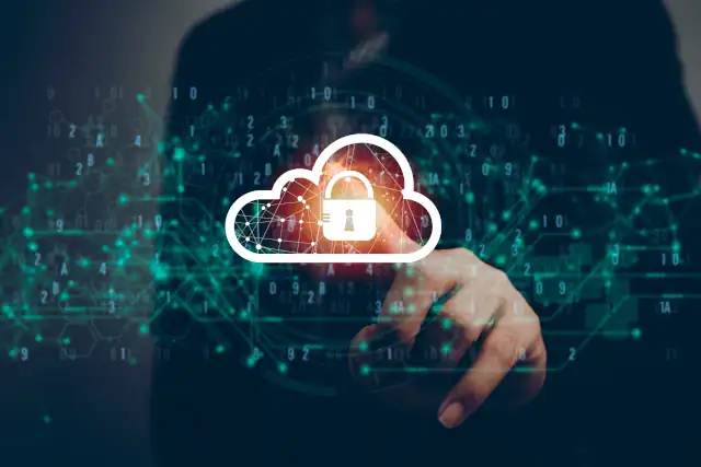 website security and hosting concept with cloud and lock